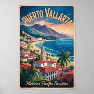 Puerto Vallarta Mexiko Illustration Reise Kunst Poster