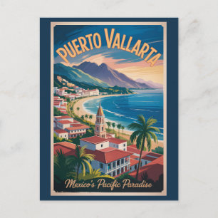 Puerto Vallarta Mexiko Illustration Reise Kunst Postkarte