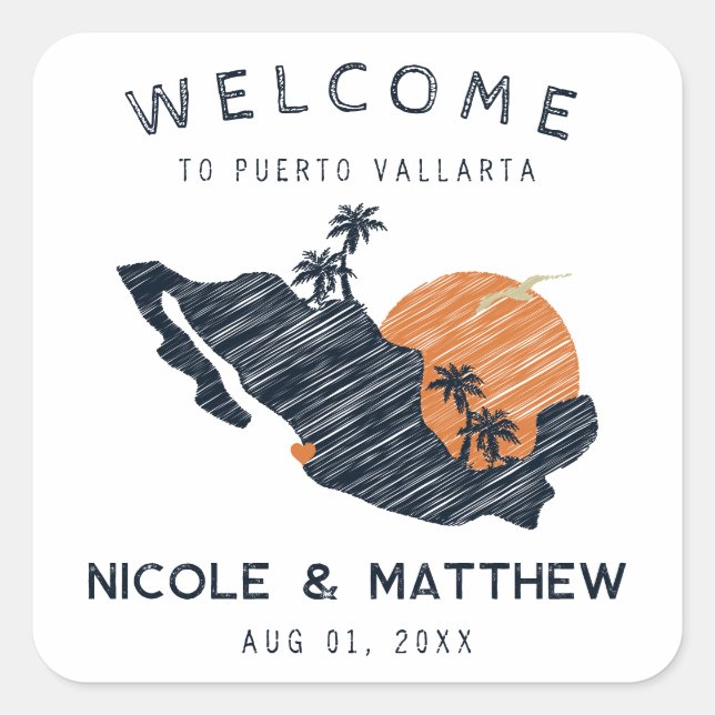 Puerto Vallarta Mexiko Marineplan Hochzeit Willkom Quadratischer Aufkleber (Vorderseite)