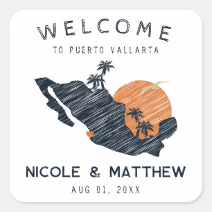 Puerto Vallarta Mexiko Marineplan Hochzeit Willkom Quadratischer Aufkleber