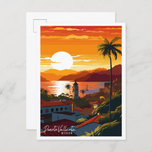 Puerto Vallarta Mexiko Vintage Illustration Postkarte