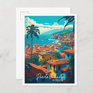 Puerto Vallarta Mexiko Vintage Illustration Postkarte