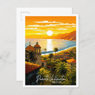 Puerto Vallarta Mexiko Vintage Illustration Postkarte
