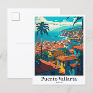 Puerto Vallarta Mexiko Vintage Reiseillustration Postkarte