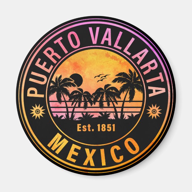 Puerto Vallarta Palm Tree Retro 80er Mexican Playa Magnet (Vorne)