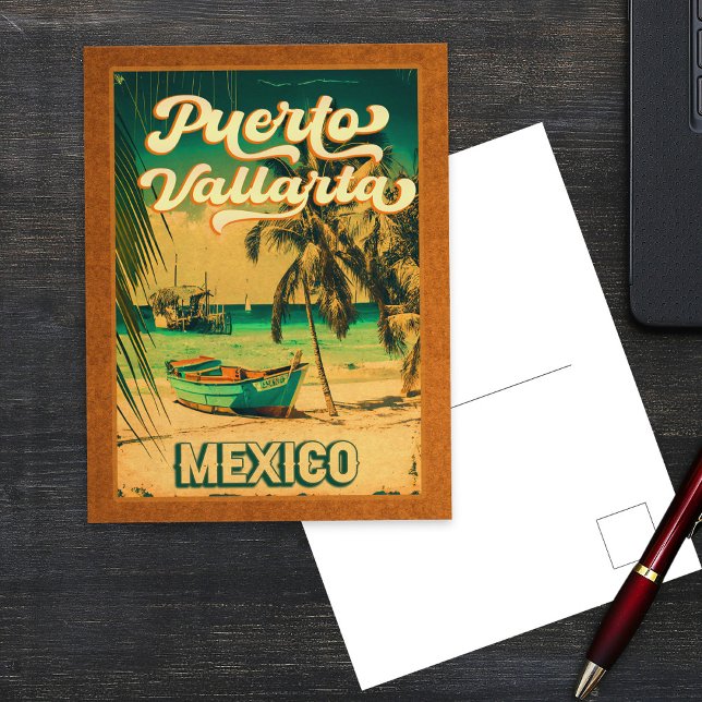 Puerto Vallarta Palm Tree Retro 80er Mexican Playa Postkarte (Von Creator hochgeladen)