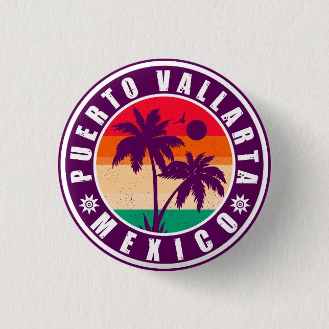 Puerto Vallarta Palm Tree Retro Souvenir 80er Button (Vorderseite)