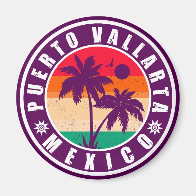 Puerto Vallarta Palm Tree Retro Souvenir 80er Magnet (Vorne)
