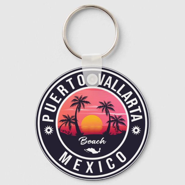 Puerto Vallarta Palme Vintage Reise Souvenir Schlüsselanhänger (Vorderseite)