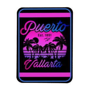 Puerto Vallarta Retro-Sonnenuntergang 80er Palmen Magnet