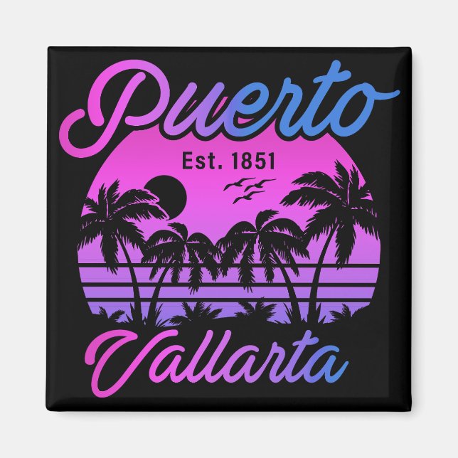 Puerto Vallarta Retro Sunset 80er Palm Trees Magnet (Vorne)