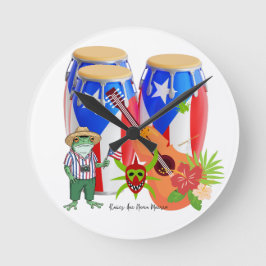 Puertoricanische kulturelle Kunst für die Innenein Runde Wanduhr