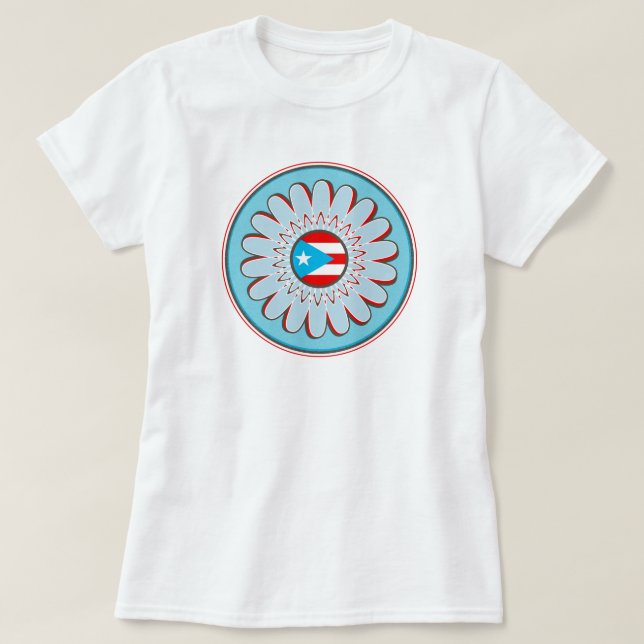 Puertorikanische Flaggen-Himmel-Blau Boho Blume T-Shirt (Design vorne)