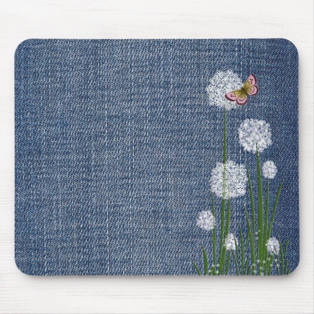 Puff-Blume über Denim Mousepad (Vorne)
