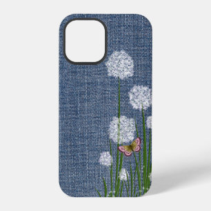Puff-Blumen auf Jeansstoff iPhone 12 Pro Hülle