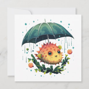 Puffer Fisch Regentag mit Regenschirm
