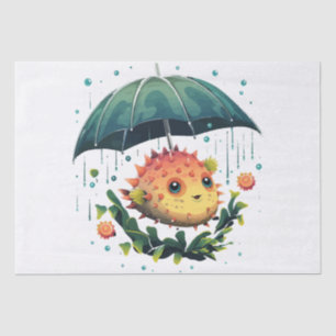 Puffer Fisch Regentag mit Regenschirm Seidenpapier