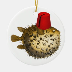 Puffer Fische mit einem Fetisch, Vintag, Spaß Keramik Ornament