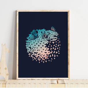 Puffer Fish Print Thunfischwall Poster