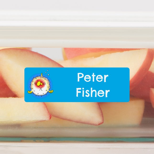 Puffer Stachelfische Cartoon personalisiert Etiketten (Befestigt)