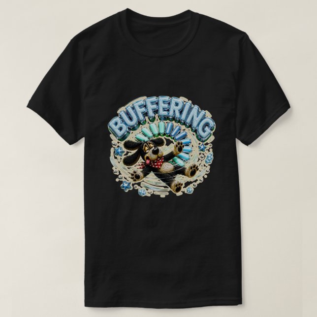 Puffernd Bitte Warten Sie Lustige Technik T-Shirt (Design vorne)