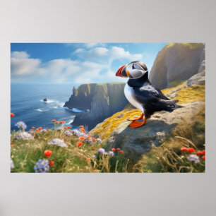 Puffin Animal Bird Wildlife Wilderness Colorful Poster