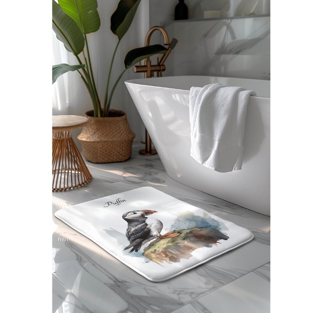 Puffin auf einer Felsenwasserfarbe, nach Maß Badematte (Von Creator hochgeladen)