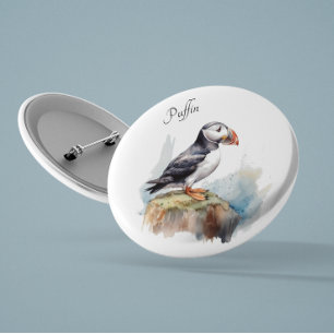 Puffin auf einer Felsenwasserfarbe, nach Maß Button