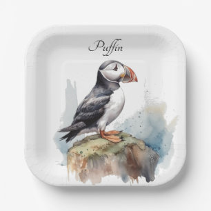 Puffin auf einer Felsenwasserfarbe, nach Maß Pappteller
