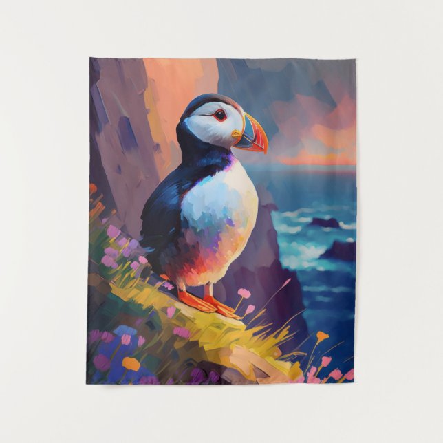 Puffin Bird Animal Portrait Malerei frei von Wildt Wandteppich (Vorderseite)
