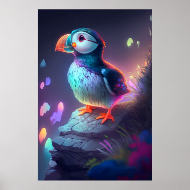 Puffin Bird Animal Portrait Painting Forest Spirit Poster (Vorne)