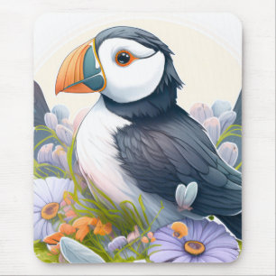Puffin Bird Portrait Animal Painting Free Mousepad