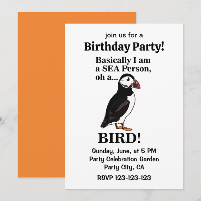 Puffin Bird Seabird Funny Birthday Party Einladung (Vorne/Hinten)