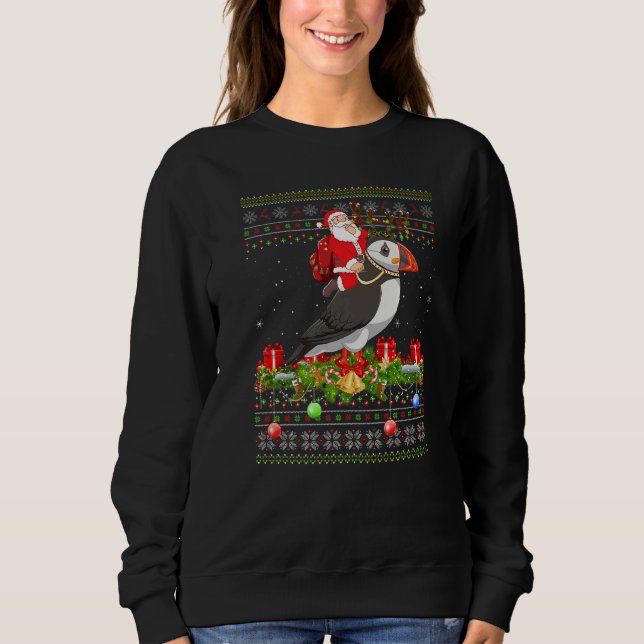 Puffin Bird  Ugly Santa Riding Puffin Christmas Sweatshirt (Vorderseite)