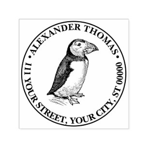 Puffin Bird Vintag Zeichnend Name Rücksendeadresse Permastempel