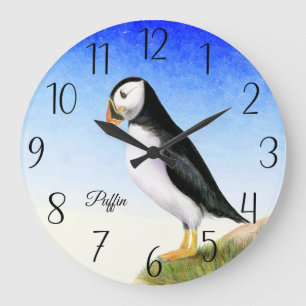 Puffin Bird Wasserfarbenmalerei Poster Große Wanduhr