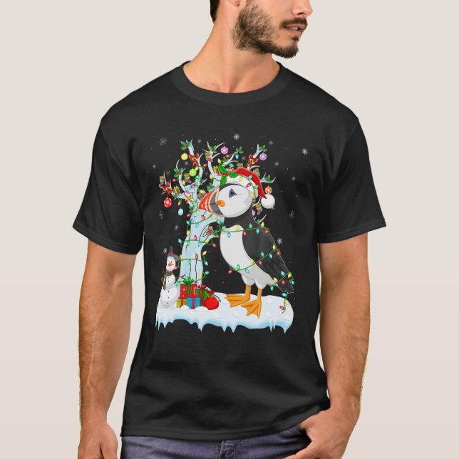 Puffin Bird Xmas Element Tree Lighting Puffin Chri T-Shirt (Vorderseite)