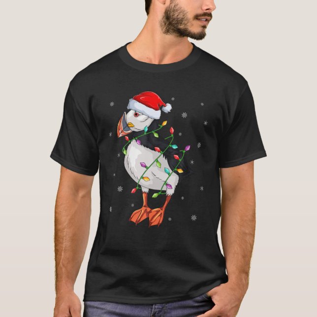Puffin Bird Xmas Lighting Weihnachtsmannmütze Puff T-Shirt (Vorderseite)
