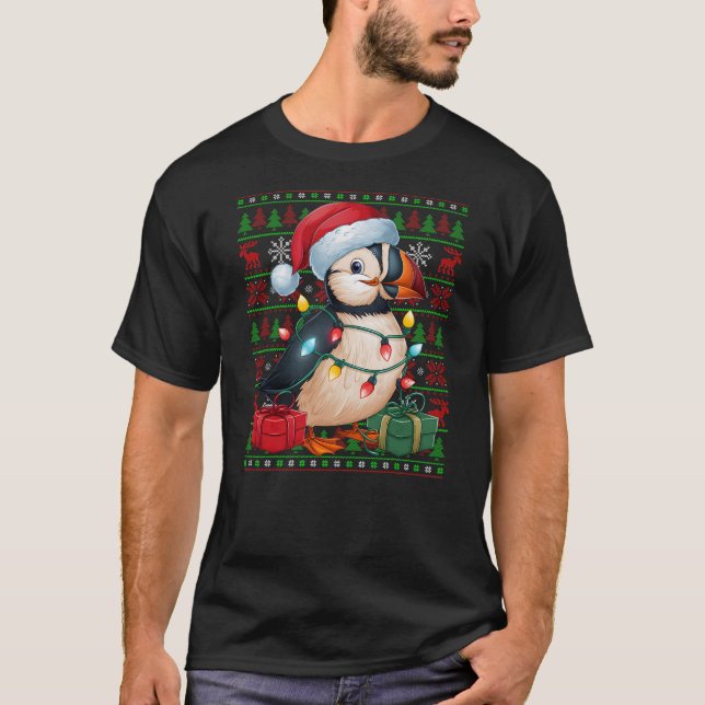 Puffin Bird Xmas Lights Ugly Santa Hat Puffin Chri T-Shirt (Vorderseite)