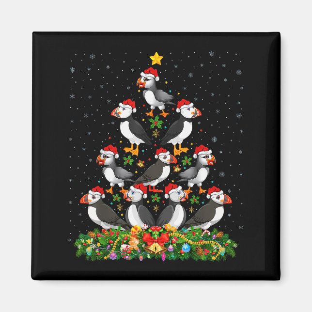 Puffin Bird Xmas Tree Gift Santa Hat Puffin Christ Magnet (Vorne)