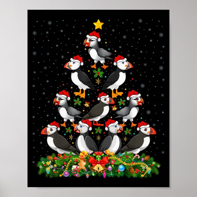 Puffin Bird Xmas Tree Gift Santa Hat Puffin Christ Poster (Vorne)