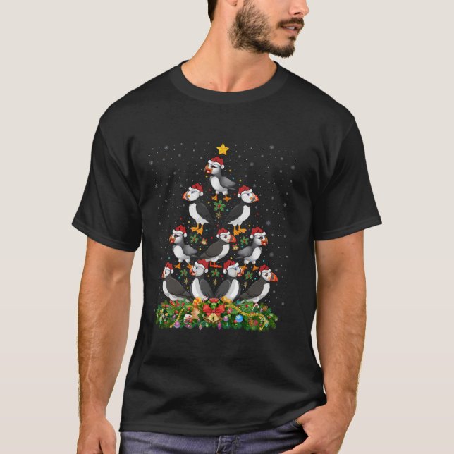 Puffin Bird Xmas Tree Gift Santa Hat Puffin Christ T-Shirt (Vorderseite)