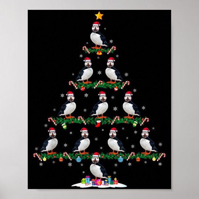 Puffin Christmas Tree Pajama Men Women Kids Ugly X Poster (Vorne)