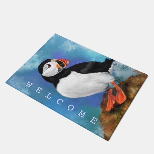 Puffin Doormat Willkommenstext Fußmatte (Schrägansicht)
