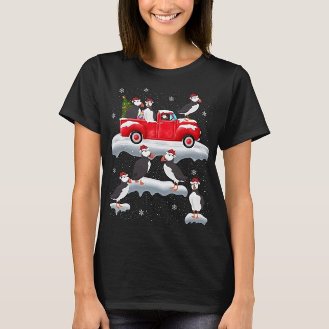 Puffin fahren Weihnachtsbaum Red Truck Puffin Chr T-Shirt (Vorderseite)