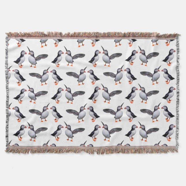 Puffin Frenzy Throw Blanket (weiß) Decke (Vorderseite)