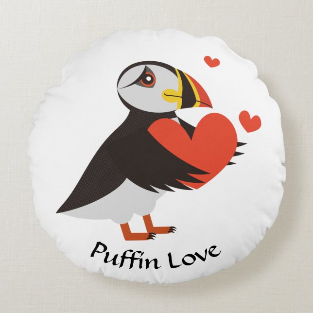 Puffin Liebe Red Hearts Rundes Kissen (Vorderseite)