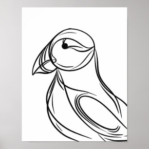 Puffin Line Art Irish Coastal Bird Poster