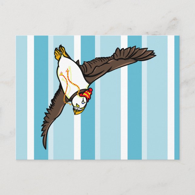Puffin mit einem Hut und einem gegossenen Hut Postkarte (Vorderseite)