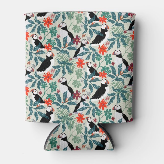 Puffin Muster Warm Beige Dosenkühler (Vorderseite)